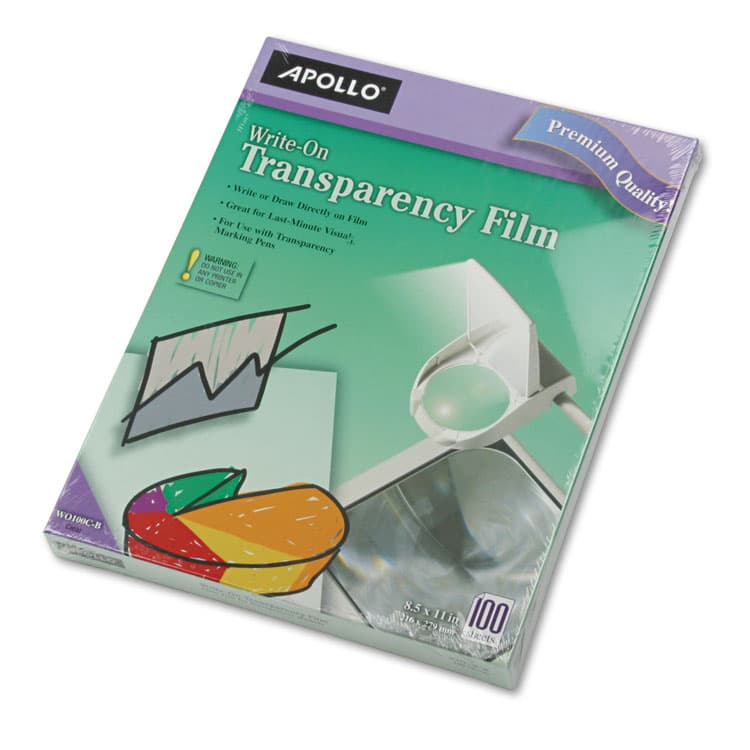 APOLLO AUDIO VISUAL Write-On Transparency Film, 8.5 x 11, 100/Box (APOWO100CB)