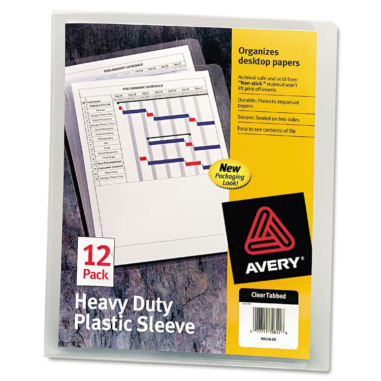 AVERY PRODUCTS CORPORATION Heavy-Duty Plastic Sleeves, Letter Size, Clear, 12/Pack (AVE72611)