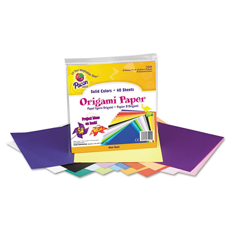 PACON CORPORATION Origami Paper, 30 lb Bond Weight, 9 x 9, Assorted Bright Colors, 40/Pack (PAC72200)