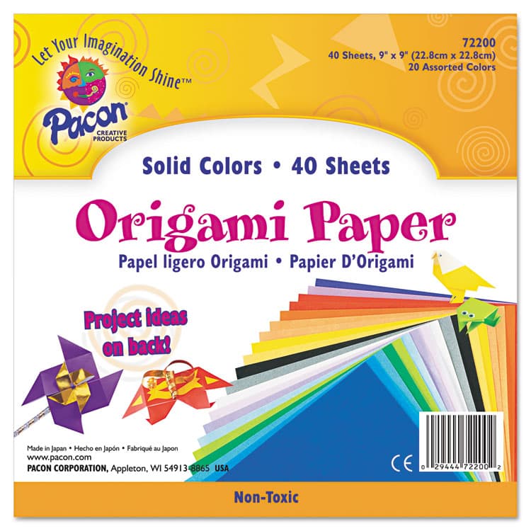 PACON CORPORATION Origami Paper, 30 lb Bond Weight, 9 x 9, Assorted Bright Colors, 40/Pack (PAC72200) thumbnail 2
