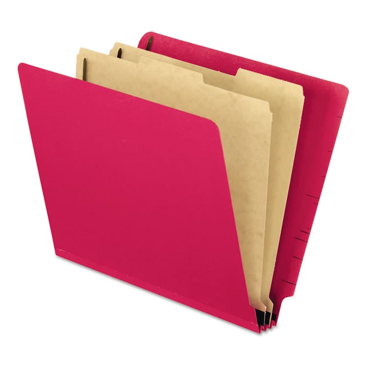 TOPS BUSINESS FORMS Pressboard End Tab Classification Folders, Straight Tab, Expands 2", 2 Dividers, 6 Fasteners, Letter Size, Red, 10/Box (PFX23216)
