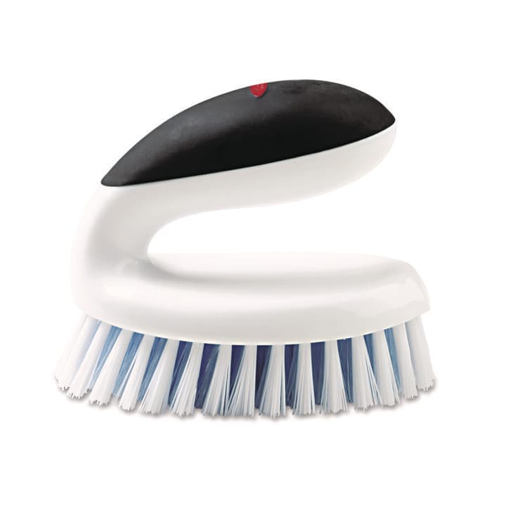 OXO Good Grips Household Scrub Brush, White/Blue Nylon/Polypropylene Bristles, 5" Brush, 5" Black/White Handle (OXO33881)