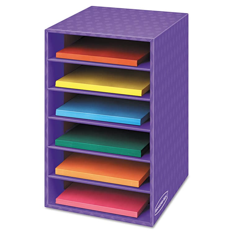 FELLOWES MFG. CO. Vertical Classroom Organizer, 6 Shelves, 11.88 x 13.25 x 18, Purple (FEL3381201)