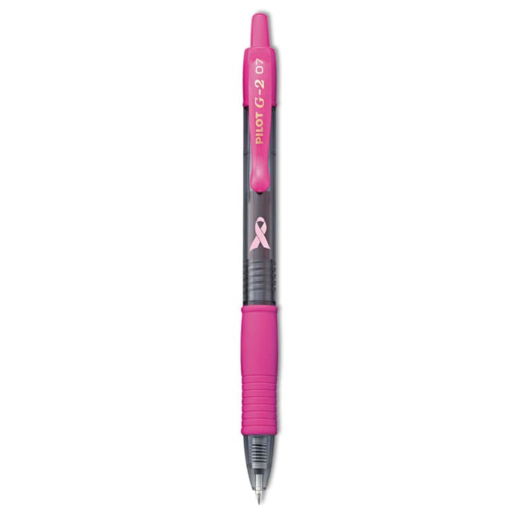 PILOT CORP. OF AMERICA G2 Premium Breast Cancer Awareness Gel Pen, Retractable, Fine 0.7 mm, Black Ink, Smoke/Pink Barrel, 2/Pack (PIL31331)