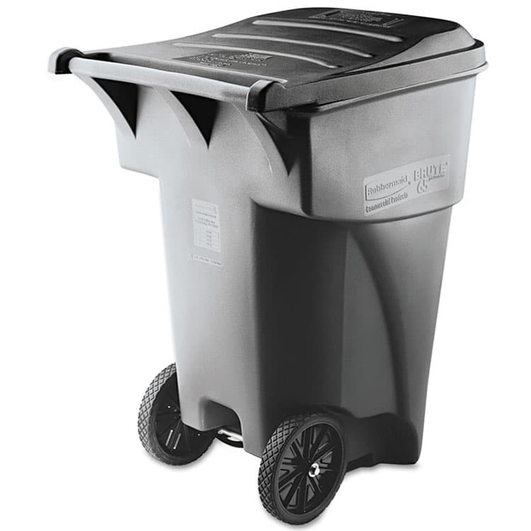 RUBBERMAID COMMERCIAL PROD. Brute Roll-Out Heavy-Duty Container, 95 gal, Polyethylene, Gray (RCP9W22GY)