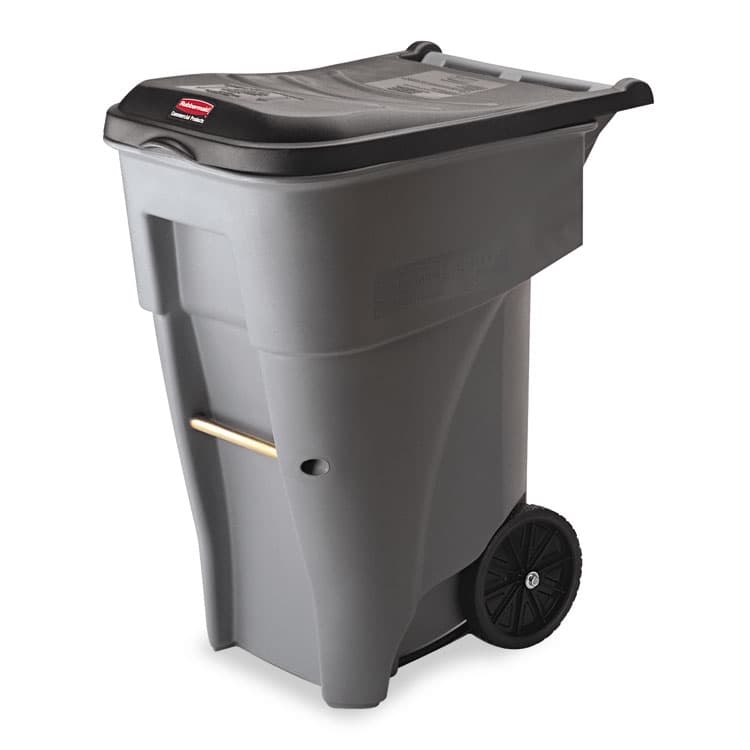 RUBBERMAID COMMERCIAL PROD. Brute Roll-Out Heavy-Duty Container, 65 gal, Polyethylene, Gray (RCP9W21GY)