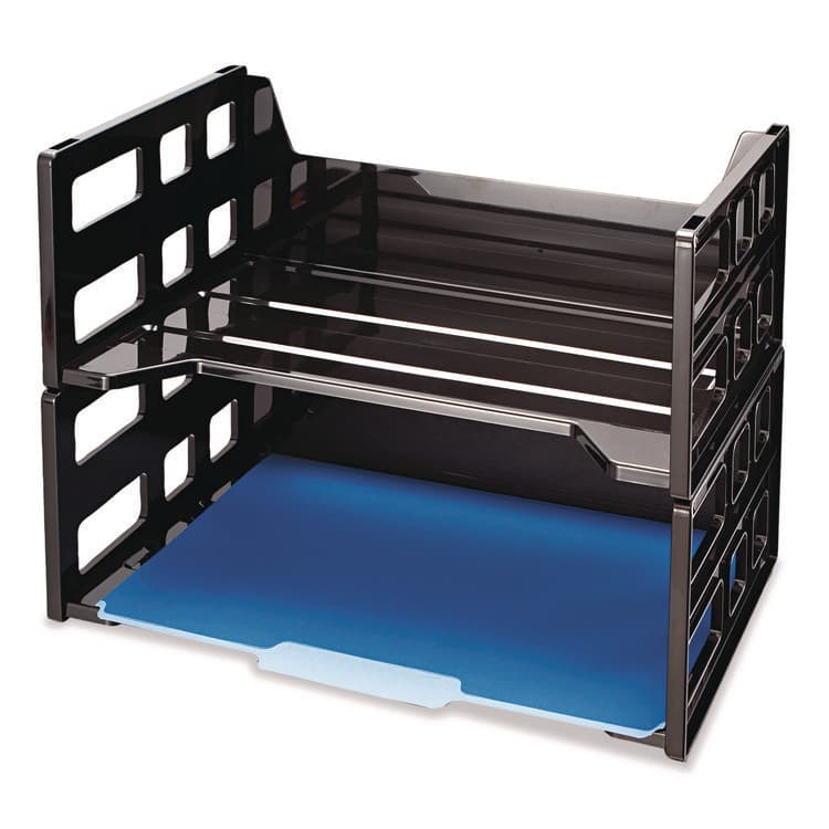 OFFICEMATE INTERNATIONAL CORP. High Rise Desk Tray, 2 Sections, Letter Size Files, 13.25" x 9" x 10.25", Black, 2/Pack (OIC26056)