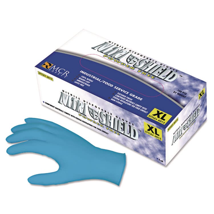 MCR SAFETY Disposable Nitrile Gloves, Powder-Free, Large, 4 mil Thick, Blue, 100/Box (MPG6015L)