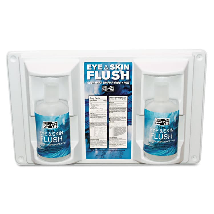 PAC-KIT SAFETY EQUIPMENT Twin Bottle Eye Flush Station, 16 oz Bottles, 2 Bottles/Station (PKT24102)