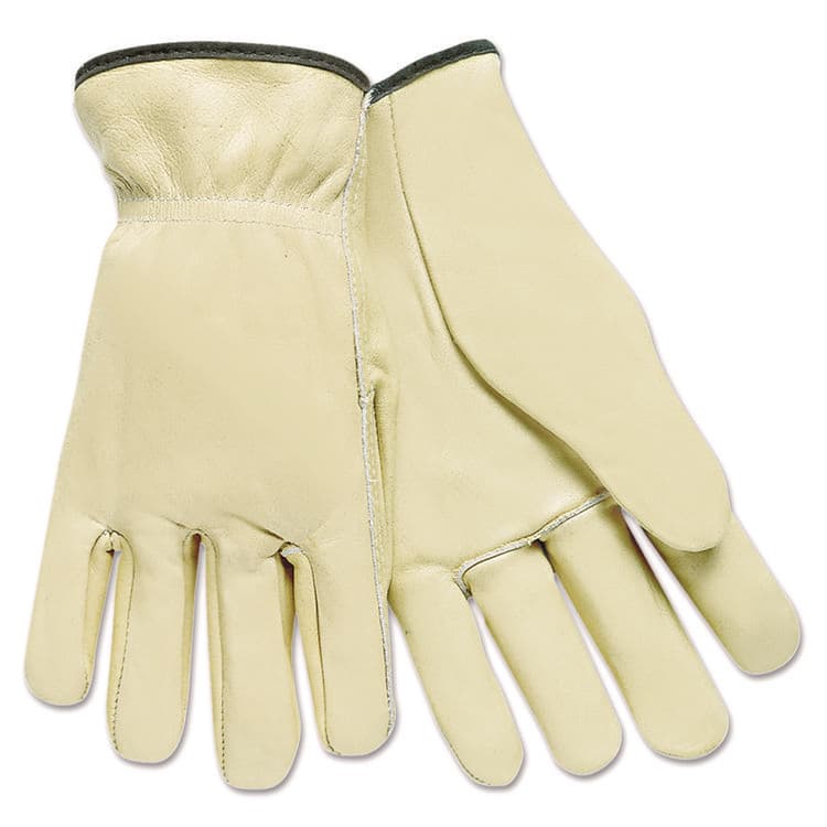 MCR SAFETY Top Grain Cowhide Leather Drivers Gloves, Gunn Cut, Straight Thumb, Large, Tan, 12 Pairs (MPG3200L)