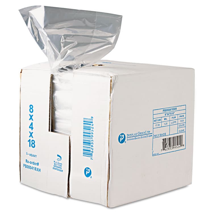 INTEGRATED BAGGING SYSTEMS Food Bags, 2 gal, 8" x 4" x 18", Clear, 1,000/Carton (IBSPB080418R)