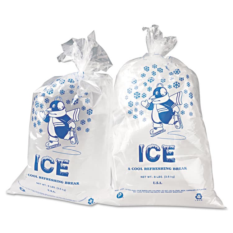 INTEGRATED BAGGING SYSTEMS Ice Bags with Twist-Ties, Ice: Penguin Icon Labeling, 8 lb Capacity, 11" x 20", Clear, 1,000/Carton (IBSIC1120) thumbnail 2
