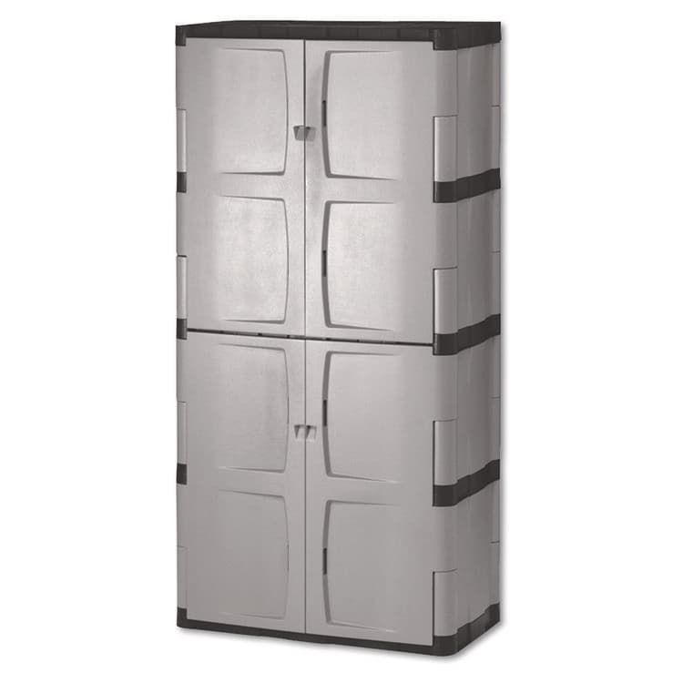 RUBBERMAID Double-Door Storage Cabinet - Base/Top, 36w x 18d x 72h, Gray/Black (RUB7083)