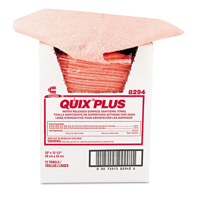 CHICOPEE, Quix Plus Cleaning and Sanitizing Towels, 13.5 x 20, Pink, 72/Carton (CHI8294) thumbnail 4