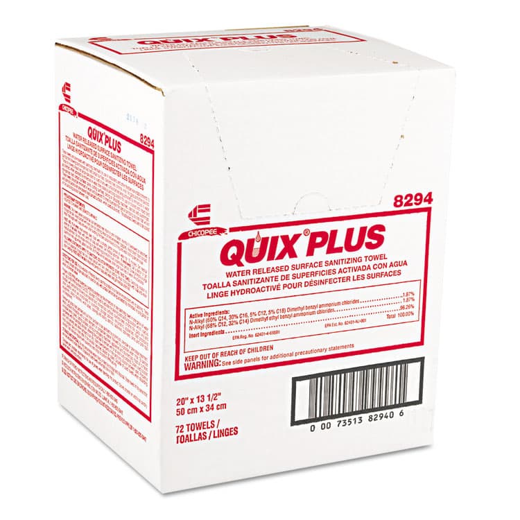 CHICOPEE, Quix Plus Cleaning and Sanitizing Towels, 13.5 x 20, Pink, 72/Carton (CHI8294)
