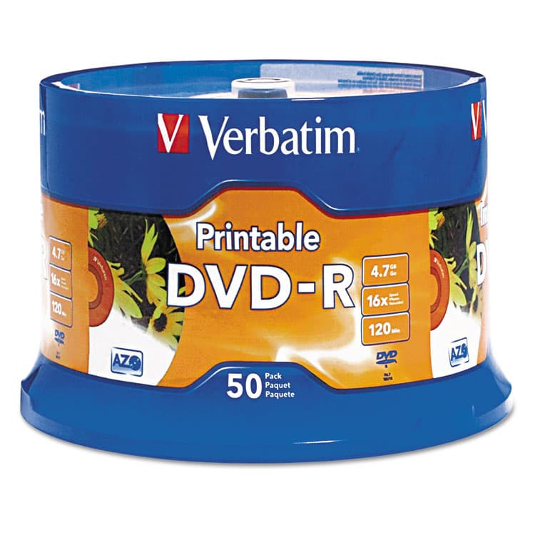 VERBATIM CORPORATION DVD-R Recordable Disc, 4.7 GB, 16x, Spindle, White, 50/Pack (VER95137)