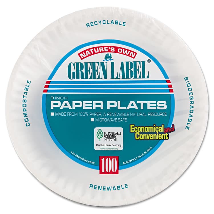 AJM PACKAGING CORP. Paper Plates, 9" dia, White, 100/Pack (AJMPP9GRAWHPK) thumbnail 4