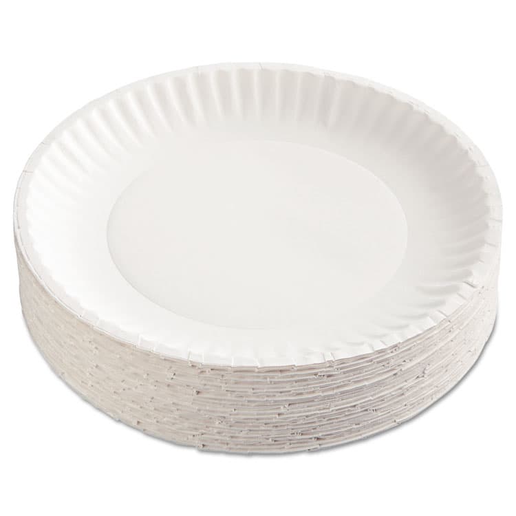 AJM PACKAGING CORP. Paper Plates, 9" dia, White, 100/Pack, 12 Packs/Carton (AJMPP9GRAWH)