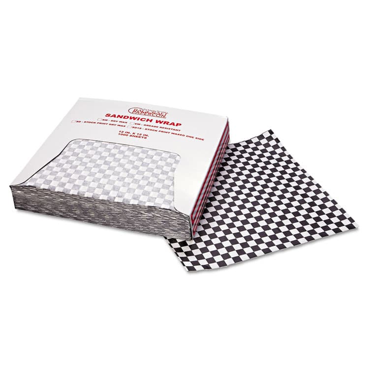 BAGCRAFT Grease-Resistant Paper Wraps and Liners, 12" x 12", Black Check, 1000/Box, 5 Boxes/Carton (BGC057800) thumbnail 3