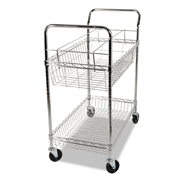 ALERA Carry-all Mail Cart, Metal, 1 Shelf, 1 Bin, 34.88" x 18" x 39.5", Silver (ALEMC3518SR) thumbnail 2
