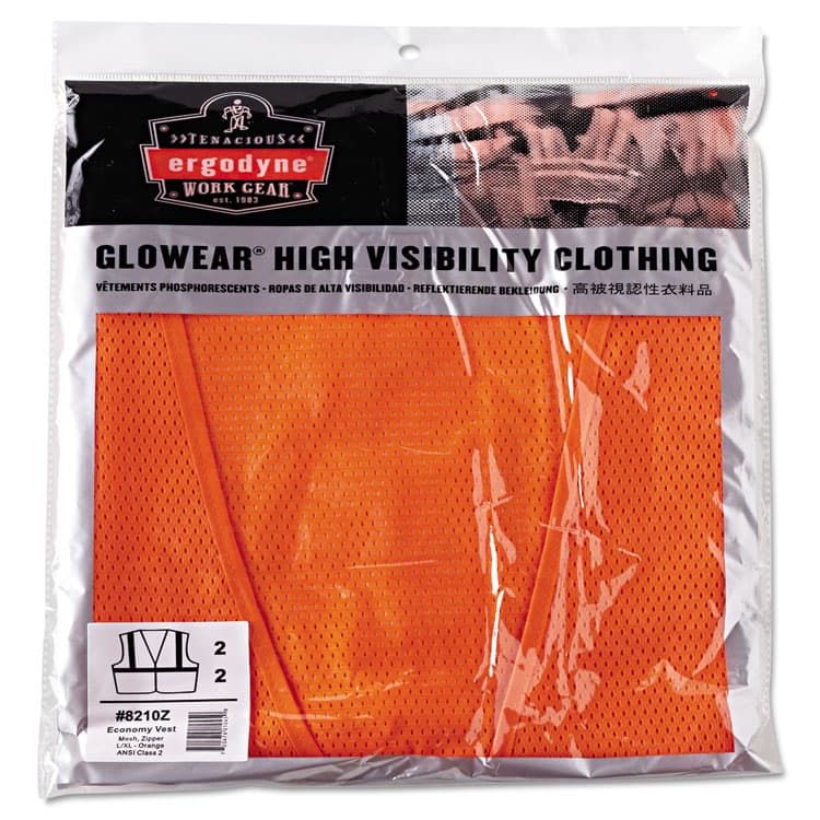 ERGODYNE CORPORATION GloWear 8210Z Class 2 Economy Vest, Polyester Mesh, Zipper Closure, Large to X-Large, Orange (EGO21045) thumbnail 2