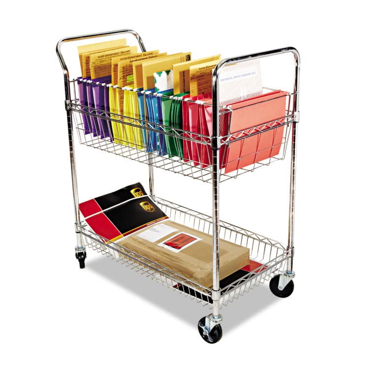 ALERA Carry-all Mail Cart, Metal, 1 Shelf, 1 Bin, 34.88" x 18" x 39.5", Silver (ALEMC3518SR)