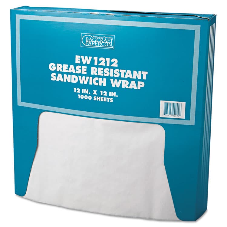 BAGCRAFT Grease-Resistant Paper Wraps and Liners, 12 x 12, White, 1,000/Box, 5 Boxes/Carton (BGC057012)