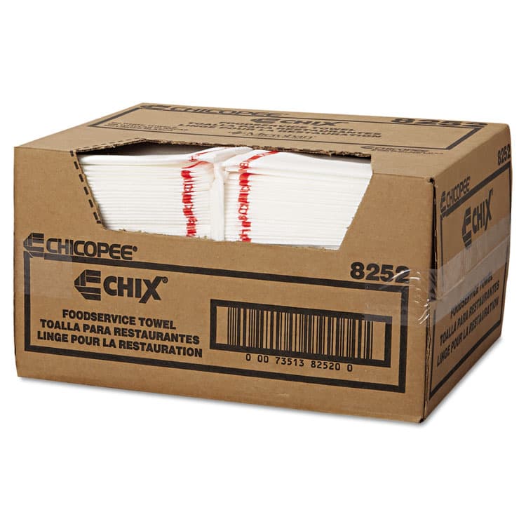 CHICOPEE, Food Service Towels, Cotton, 13 x 21, White/Red, 150/Carton (CHI8252) thumbnail 2