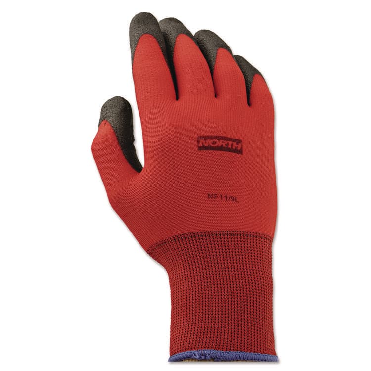 NORTH SAFETY PRODUCTS NorthFlex Red Foamed PVC Gloves, EN388: 4131, 10" Long, Large (Size 9), Red/Black, 12 Pairs (NSPNF119L)
