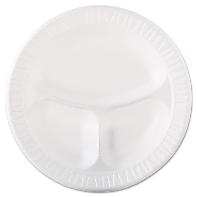 DART Quiet Class Laminated Foam Dinnerware, 3-Compartment Plate, 10.25" dia, White, 125/Pack, 4 Packs/Carton (DCC10CPWQR)