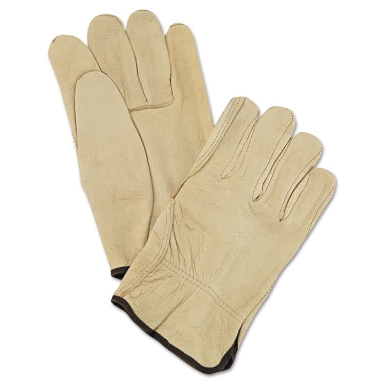 MCR SAFETY Unlined Pigskin Driver Gloves, Gunn Cut, Straight Thumb, Large, Cream, 12 Pairs (MPG3400L)