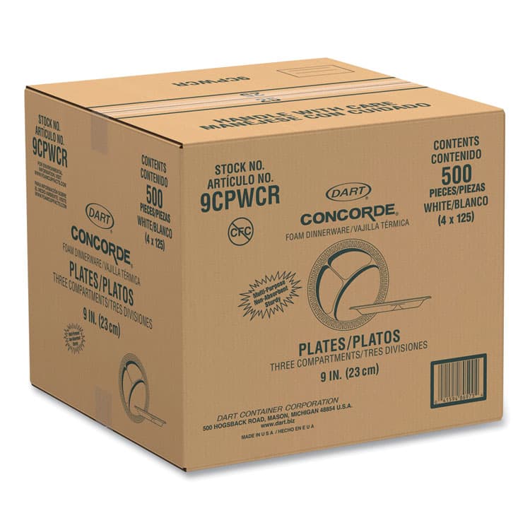 DART Concorde Foam Plate, 3-Compartment Plate, 9" dia, White, 125/Pack, 4 Packs/Carton (DCC9CPWCR) thumbnail 4