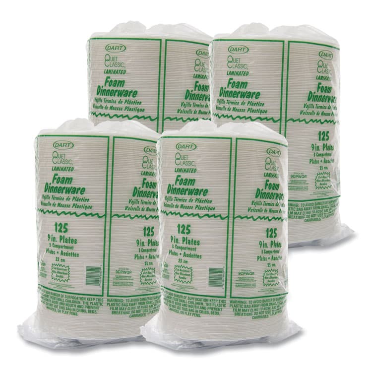 DART Quiet Classic Laminated Foam Plates, 3-Compartment Plate, 9" dia, White, 125/Pack, 4 Packs/Carton (DCC9CPWQR) thumbnail 3