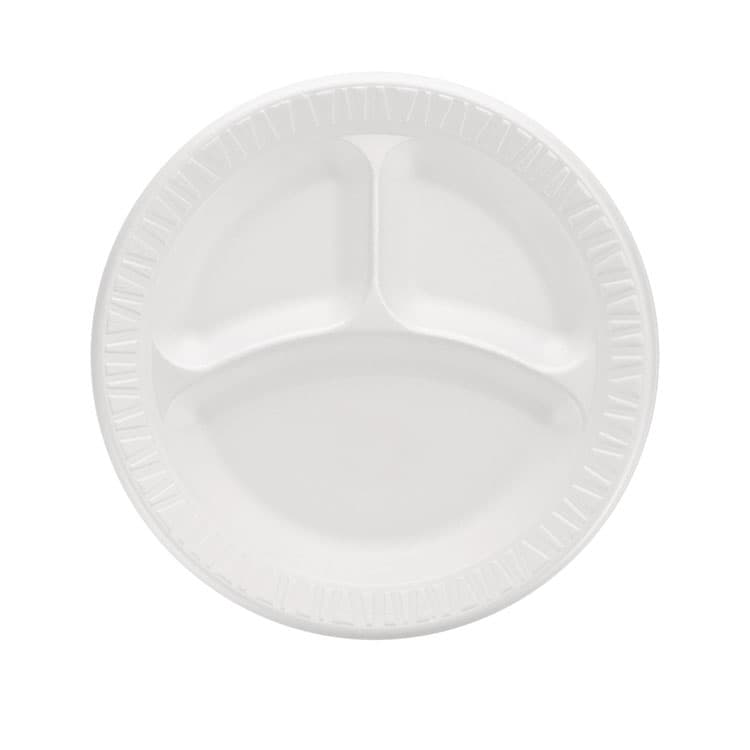 DART Quiet Classic Laminated Foam Plates, 3-Compartment Plate, 9" dia, White, 125/Pack, 4 Packs/Carton (DCC9CPWQR)