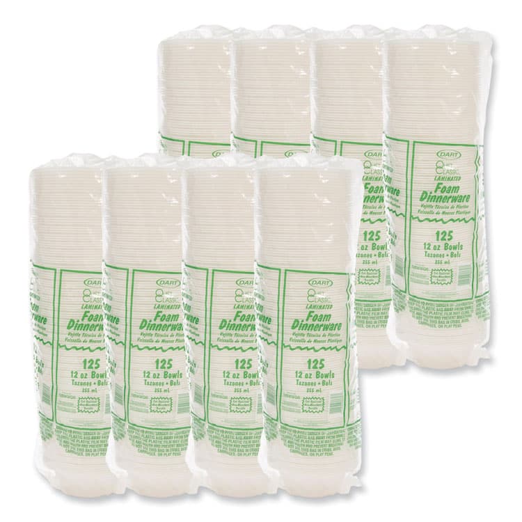 DART Quiet Classic Laminated Foam Dinnerware Bowls, 10 to 12 oz, White, 125/Pack, 8 Packs/Carton (DCC12BWWQR) thumbnail 3