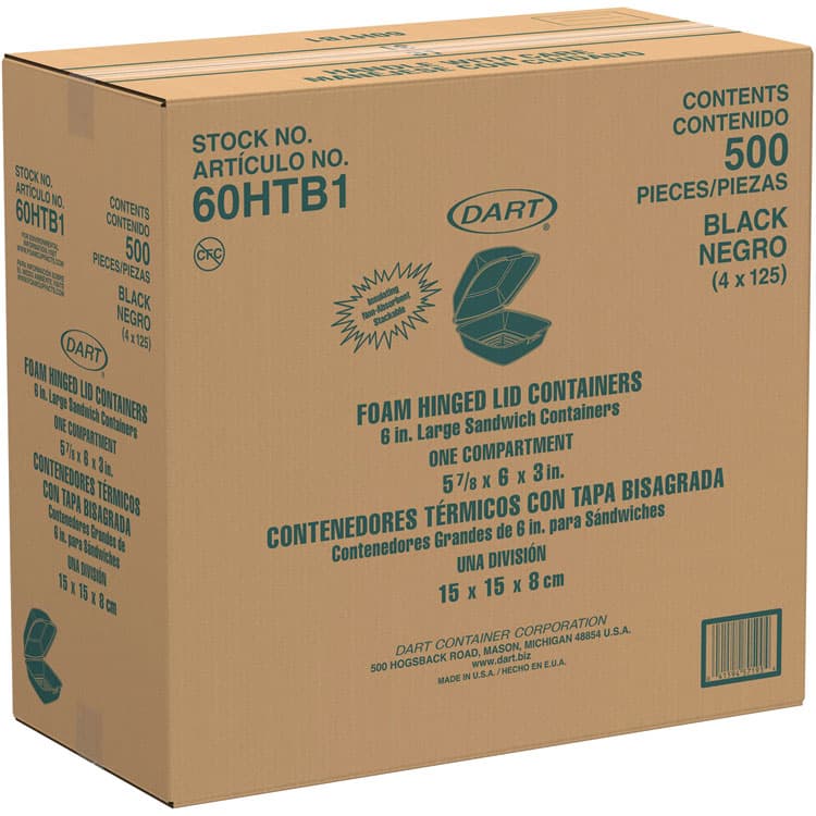 DART Foam Hinged Lid Containers, Large Sandwich, 6 x 5.9 x 3, Black, 125/Bag, 4 Bags/Carton (DCC60HTB1) thumbnail 4