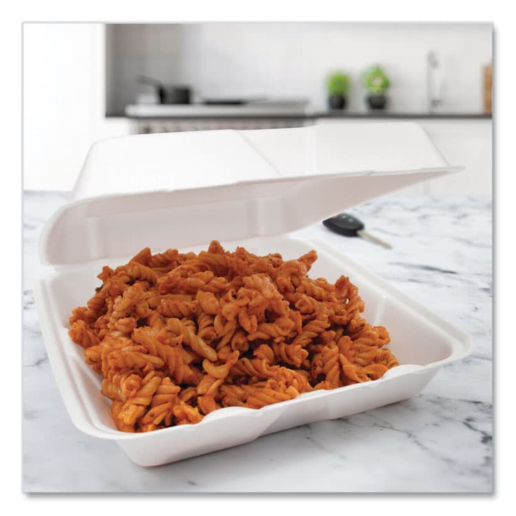 DART Foam Hinged Lid Containers, 7.5 x 8 x 2.2, White, 200/Carton (DCC80HT1R) thumbnail 4