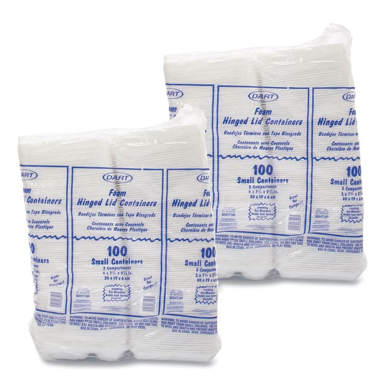 DART Foam Hinged Lid Containers, 3 Compartments, 7.5 x 8 x 2.3, White, 200/Carton (DCC80HT3R) thumbnail 3