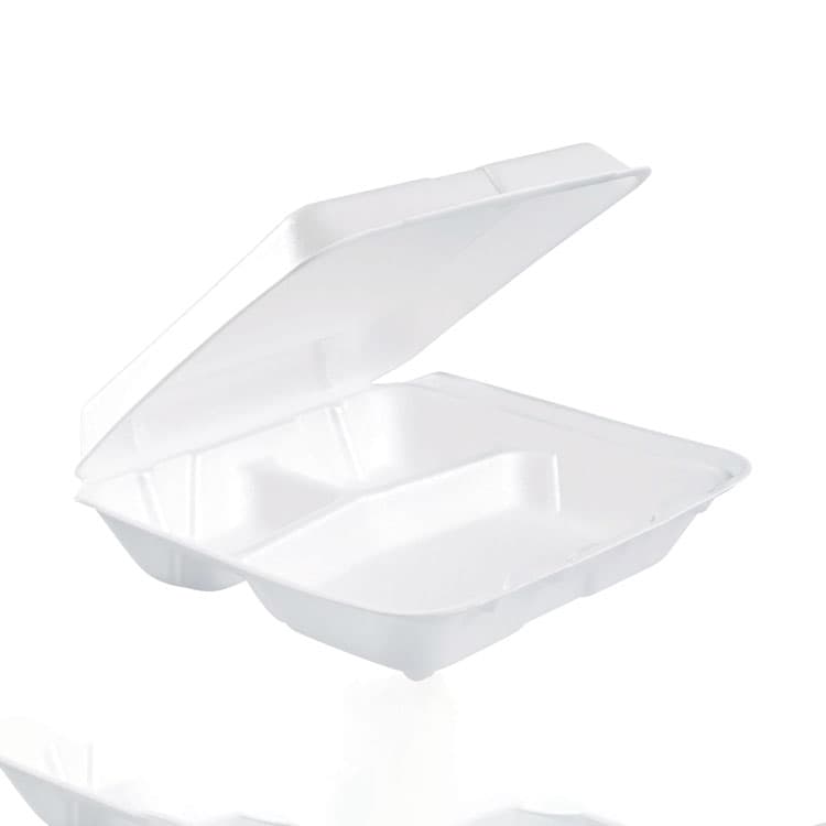 DART Foam Hinged Lid Containers, 3 Compartments, 7.5 x 8 x 2.3, White, 200/Carton (DCC80HT3R)