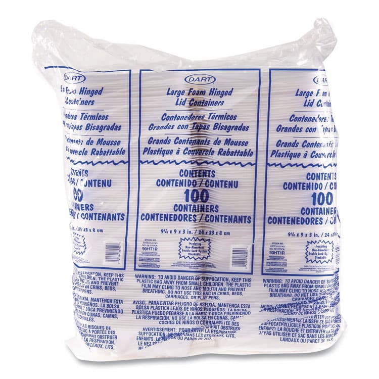 DART Foam Hinged Lid Containers, 9.01 x 9.4 x 3.1, White, 200/Carton (DCC90HT1R) thumbnail 2