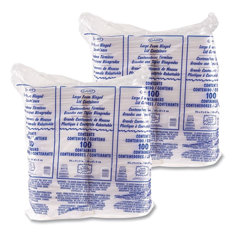 DART Foam Hinged Lid Containers, 9.01 x 9.4 x 3.1, White, 200/Carton (DCC90HT1R) thumbnail 3