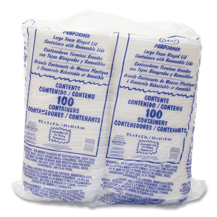 DART Foam Hinged Lid Container, Performer Perforated Lid, 9 x 9.4 x 3, White, 100/Bag, 2 Bag/Carton (DCC90HTPF1R) thumbnail 2