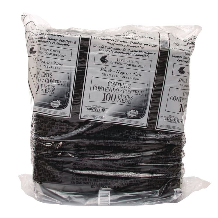 DART Insulated Foam Hinged Lid Containers, 9.01 x 9.4 x 3.1, Black, 100/Bag, 2 Bags/Carton, 200 Containers/Carton (DCC90HTPFB1R) thumbnail 2