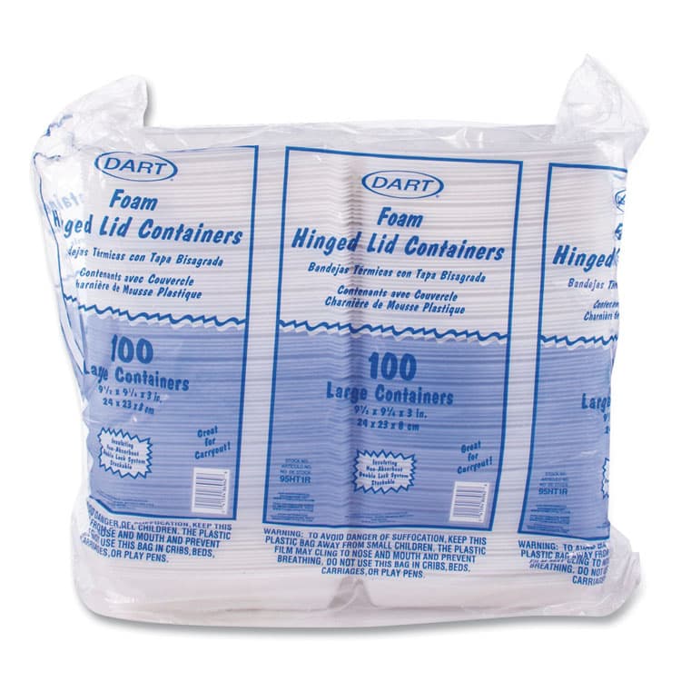 DART Foam Hinged Lid Containers, 9.25 x 9.5 x 3, 200/Carton (DCC95HT1R) thumbnail 2