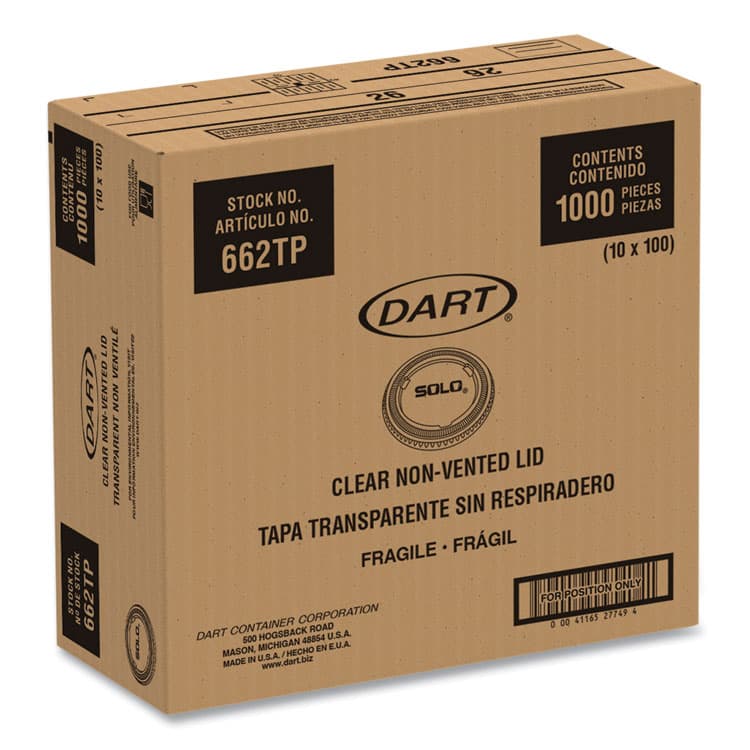 DART Non-Vented Cup Lids, Fits 9 oz to 22 oz Cold Cups, Plastic, Clear, 1,000/Carton (DCC662TP) thumbnail 4