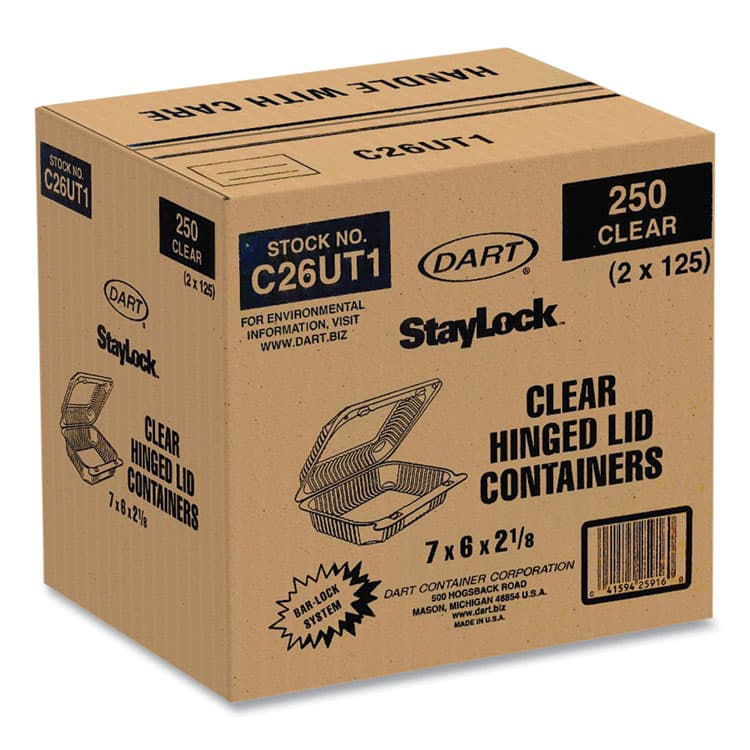 DART StayLock Clear Hinged Lid Containers, 6 x 7 x 2.1, Clear, Plastic, 125/Packs, 2 Packs/Carton (DCCC26UT1) thumbnail 4