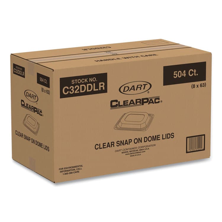 DART ClearPac Clear Container Lids, Dome, 6.5 x 7.5, Clear, Plastic, 63/Pack, 8 Packs/Carton (DCCC32DDLR) thumbnail 4