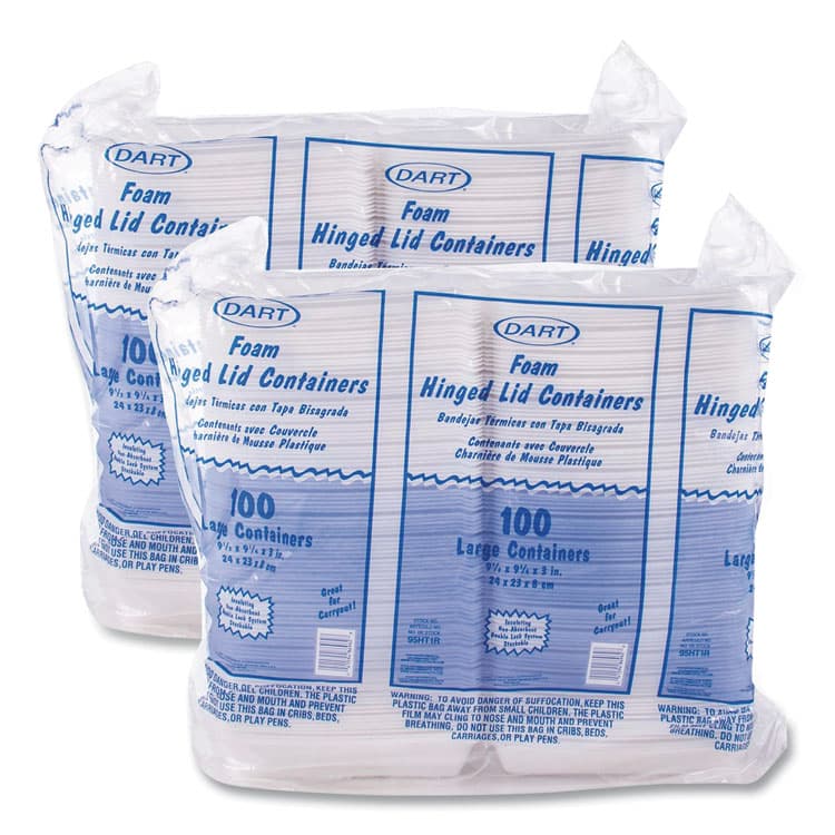 DART Foam Hinged Lid Containers, 9.25 x 9.5 x 3, 200/Carton (DCC95HT1R) thumbnail 3