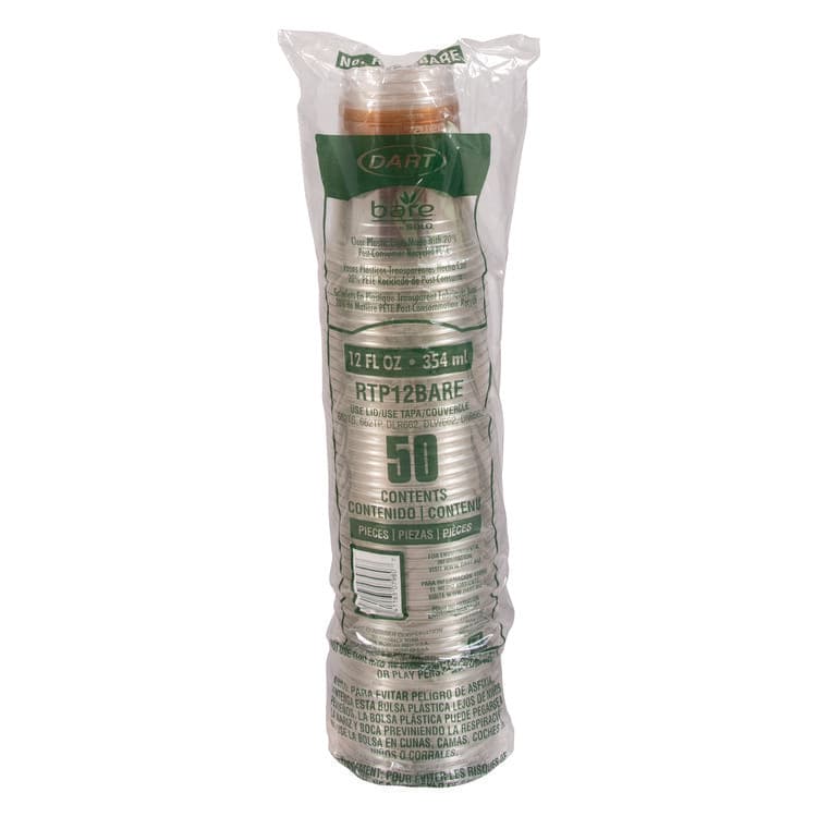 DART Bare Eco-Forward RPET Cold Cups, Squat, 12 oz to 14 oz, Plastic, Leaf Design, 50/Pack (DCCRTP12BAREPK) thumbnail 2