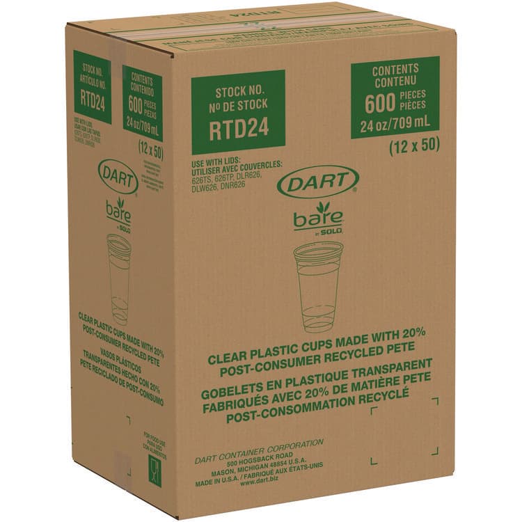 DART Bare Eco-Forward RPET Cold Cups, 24 oz, Plastic, Clear/Green/Orange, 50/Pack, 12 Packs/Carton (DCCRTD24BARE) thumbnail 3